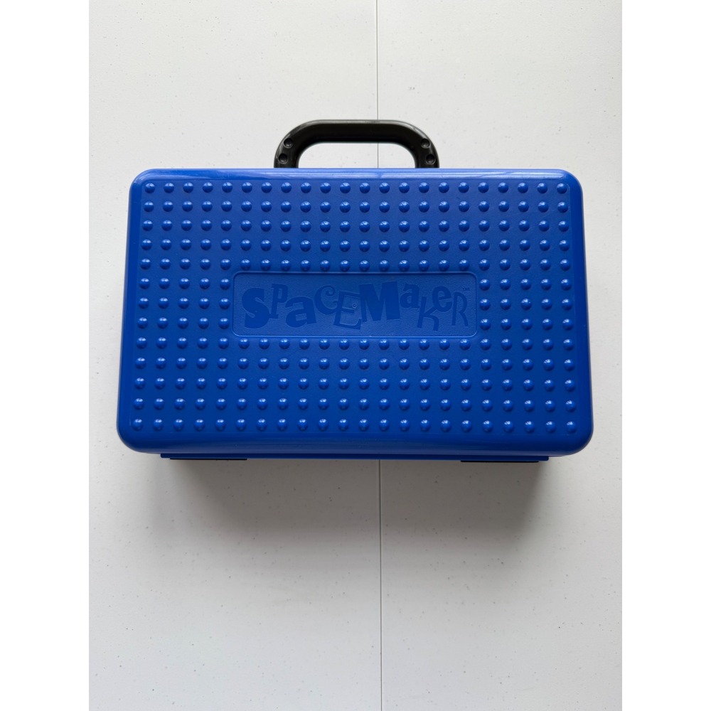 Vtg Spacemaker Carry Pencil Box Blue Black Storage Large Case handle 11x7"